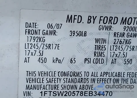 2008 Ford F-250 King Ranch/Lariat/Xl/Xlt from USA, damaged, VIN 1FTSW20578EB34470